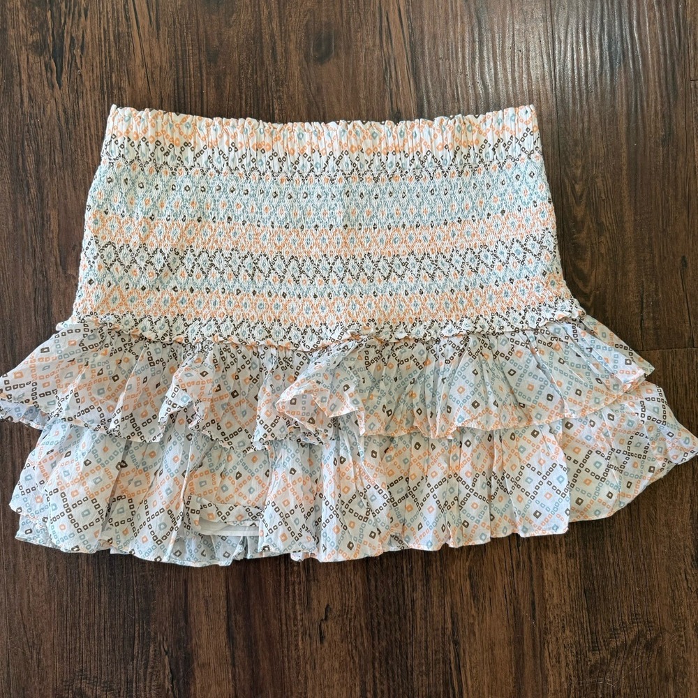 NWT LOFT XL Smocked Ruffle Skirt Bohemian Summer Geometric Tiered